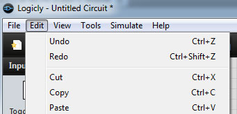 Screenshot of Logicly Edit menu with Undo and Redo